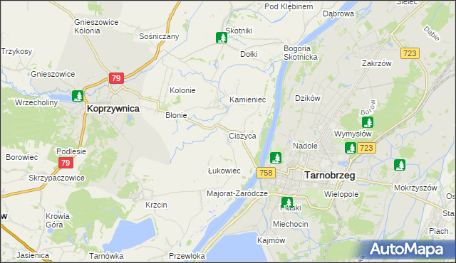 mapa Ciszyca gmina Koprzywnica, Ciszyca gmina Koprzywnica na mapie Targeo