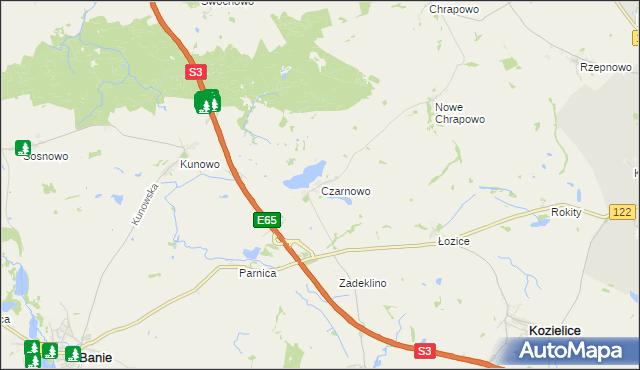mapa Czarnowo gmina Kozielice, Czarnowo gmina Kozielice na mapie Targeo
