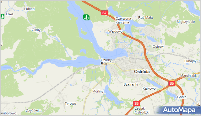 mapa Czarny Róg gmina Ostróda, Czarny Róg gmina Ostróda na mapie Targeo