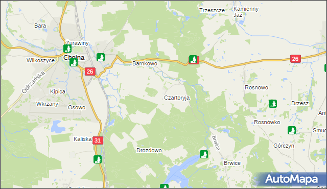 mapa Czartoryja gmina Chojna, Czartoryja gmina Chojna na mapie Targeo