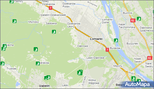 mapa Dąbrowa gmina Łomianki, Dąbrowa gmina Łomianki na mapie Targeo