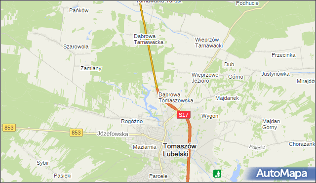 mapa Dąbrowa Tomaszowska, Dąbrowa Tomaszowska na mapie Targeo