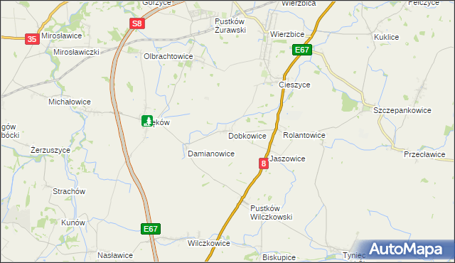 mapa Dobkowice gmina Kobierzyce, Dobkowice gmina Kobierzyce na mapie Targeo