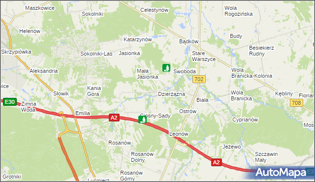 mapa Dzierżązna gmina Zgierz, Dzierżązna gmina Zgierz na mapie Targeo