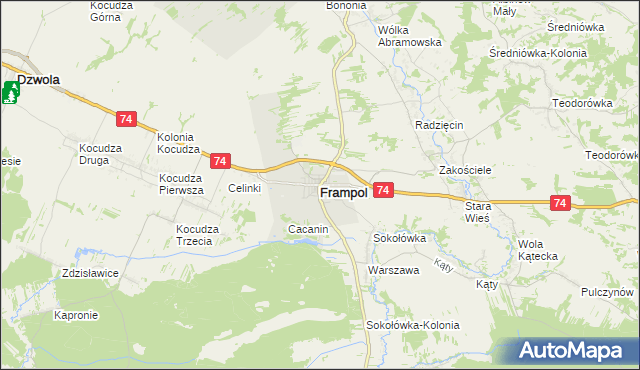 mapa Frampol powiat biłgorajski, Frampol powiat biłgorajski na mapie Targeo