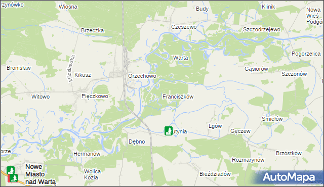 mapa Franciszków gmina Nowe Miasto nad Wartą, Franciszków gmina Nowe Miasto nad Wartą na mapie Targeo