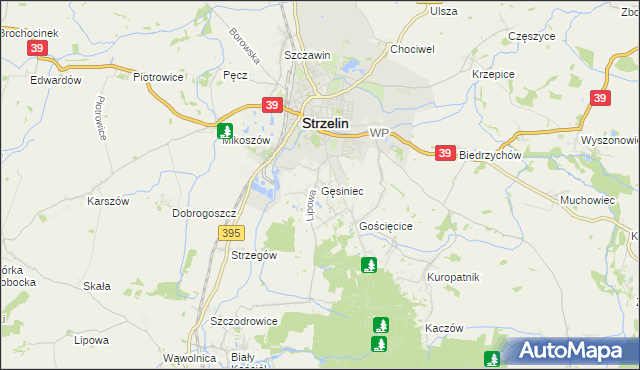mapa Gęsiniec, Gęsiniec na mapie Targeo