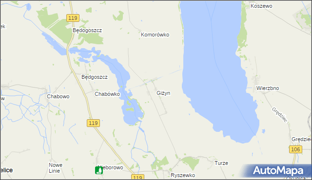mapa Giżyn gmina Pyrzyce, Giżyn gmina Pyrzyce na mapie Targeo