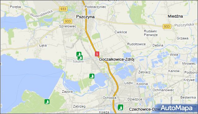 mapa Goczałkowice-Zdrój, Goczałkowice-Zdrój na mapie Targeo