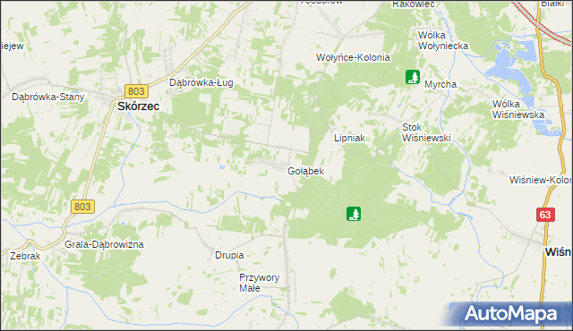 mapa Gołąbek gmina Skórzec, Gołąbek gmina Skórzec na mapie Targeo