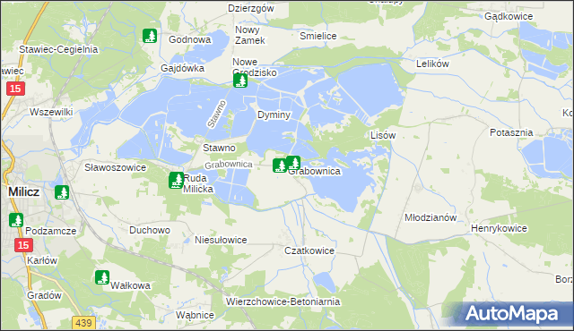 mapa Grabownica gmina Milicz, Grabownica gmina Milicz na mapie Targeo