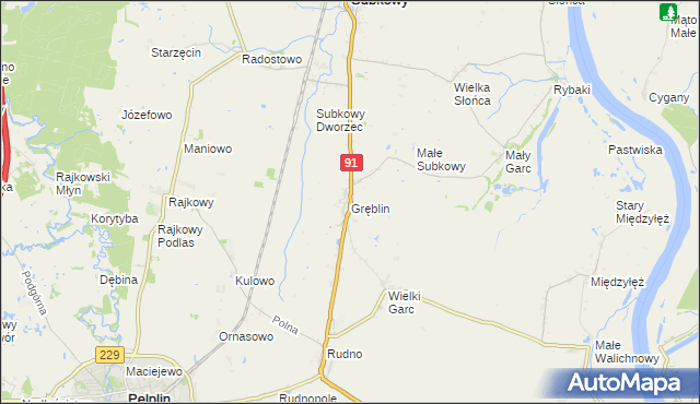 mapa Gręblin, Gręblin na mapie Targeo