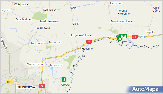 mapa Husynne gmina Hrubieszów, Husynne gmina Hrubieszów na mapie Targeo