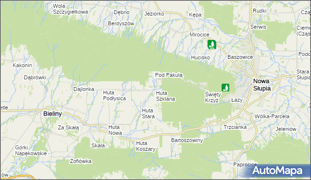 mapa Huta Szklana gmina Bieliny, Huta Szklana gmina Bieliny na mapie Targeo