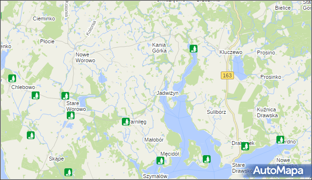 mapa Jadwiżyn gmina Złocieniec, Jadwiżyn gmina Złocieniec na mapie Targeo
