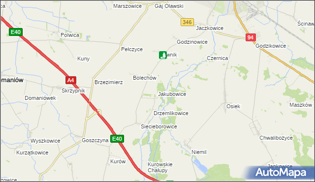 mapa Jakubowice gmina Oława, Jakubowice gmina Oława na mapie Targeo