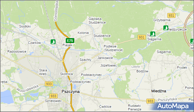 mapa Jankowice gmina Pszczyna, Jankowice gmina Pszczyna na mapie Targeo
