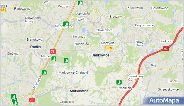 mapa Jankowice gmina Świerklany, Jankowice gmina Świerklany na mapie Targeo