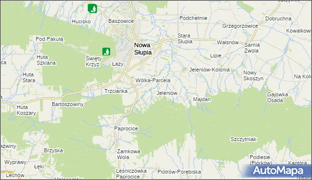 mapa Jeleniów gmina Nowa Słupia, Jeleniów gmina Nowa Słupia na mapie Targeo