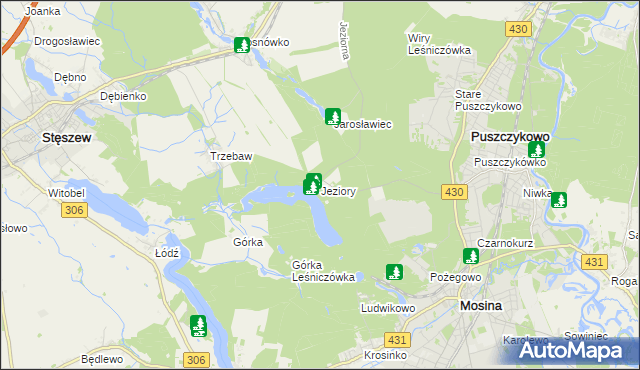 mapa Jeziory gmina Mosina, Jeziory gmina Mosina na mapie Targeo