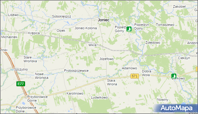 mapa Józefowo gmina Joniec, Józefowo gmina Joniec na mapie Targeo
