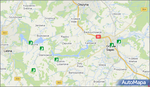 mapa Kałużna gmina Olszyna, Kałużna gmina Olszyna na mapie Targeo