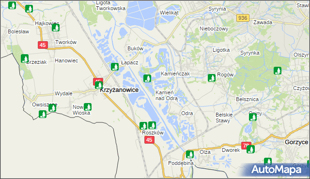 mapa Kamień nad Odrą, Kamień nad Odrą na mapie Targeo