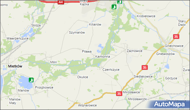 mapa Kamionna gmina Kąty Wrocławskie, Kamionna gmina Kąty Wrocławskie na mapie Targeo