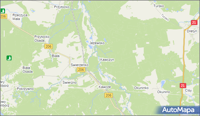 mapa Kawczyn gmina Miastko, Kawczyn gmina Miastko na mapie Targeo