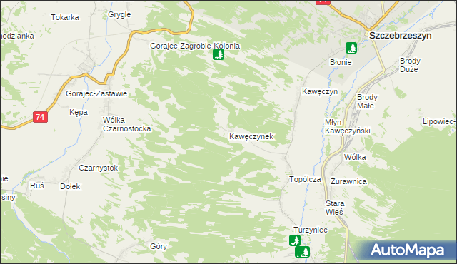 mapa Kawęczynek gmina Szczebrzeszyn, Kawęczynek gmina Szczebrzeszyn na mapie Targeo