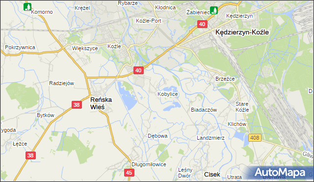 mapa Kobylice gmina Cisek, Kobylice gmina Cisek na mapie Targeo