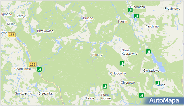 mapa Kocury gmina Połczyn-Zdrój, Kocury gmina Połczyn-Zdrój na mapie Targeo