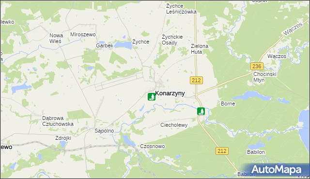 mapa Konarzyny powiat chojnicki, Konarzyny powiat chojnicki na mapie Targeo