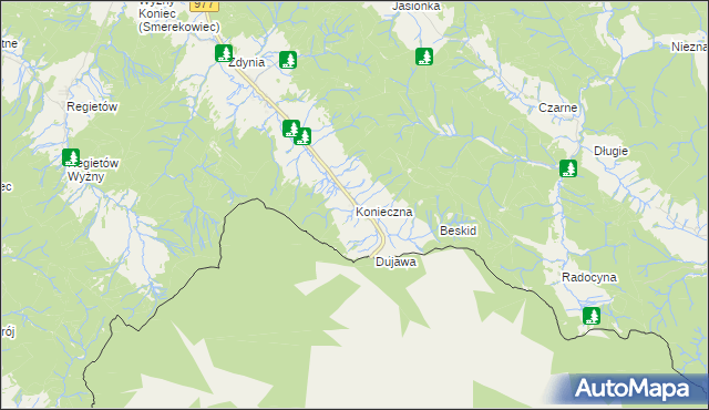 mapa Konieczna gmina Uście Gorlickie, Konieczna gmina Uście Gorlickie na mapie Targeo