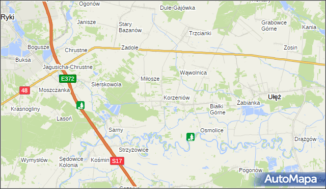 mapa Korzeniów gmina Ułęż, Korzeniów gmina Ułęż na mapie Targeo