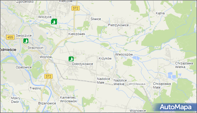 mapa Krzyków gmina Czernica, Krzyków gmina Czernica na mapie Targeo
