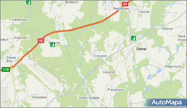 mapa Krzywice gmina Osina, Krzywice gmina Osina na mapie Targeo