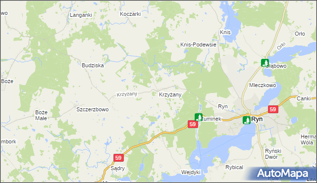 mapa Krzyżany, Krzyżany na mapie Targeo