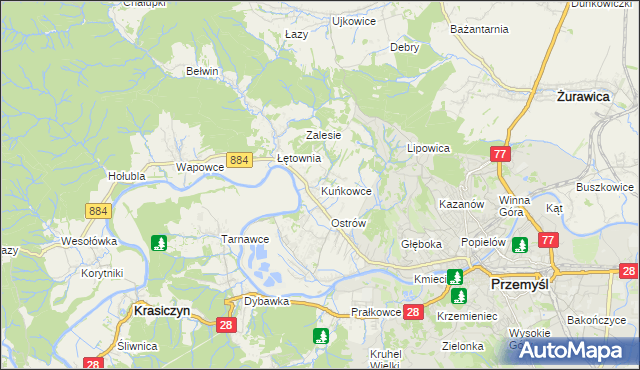 mapa Kuńkowce, Kuńkowce na mapie Targeo