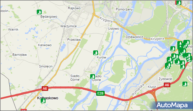 mapa Kurów gmina Kołbaskowo, Kurów gmina Kołbaskowo na mapie Targeo