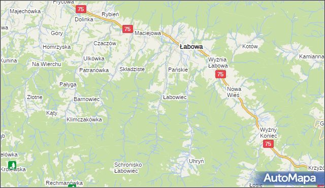 mapa Łabowiec, Łabowiec na mapie Targeo