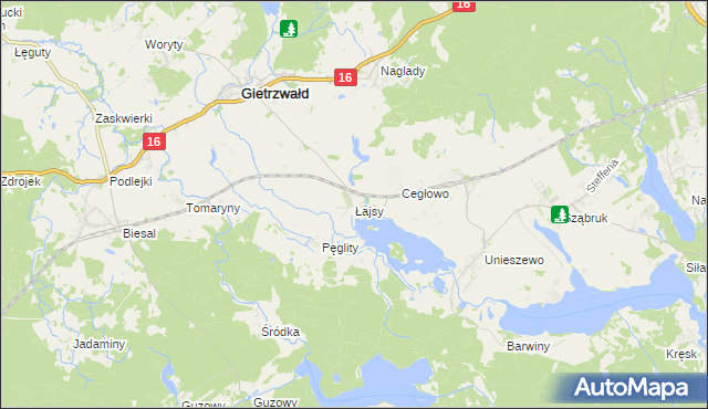 mapa Łajsy gmina Gietrzwałd, Łajsy gmina Gietrzwałd na mapie Targeo