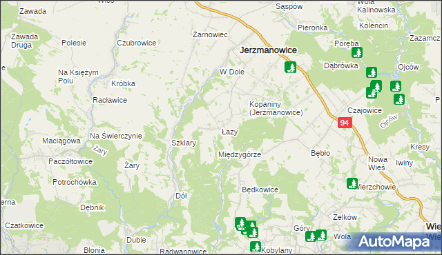 mapa Łazy gmina Jerzmanowice-Przeginia, Łazy gmina Jerzmanowice-Przeginia na mapie Targeo