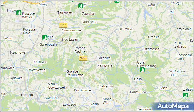 mapa Łękawka, Łękawka na mapie Targeo