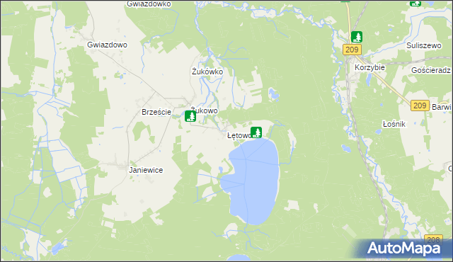 mapa Łętowo gmina Sławno, Łętowo gmina Sławno na mapie Targeo