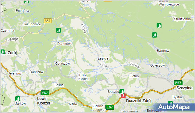 mapa Łężyce gmina Szczytna, Łężyce gmina Szczytna na mapie Targeo