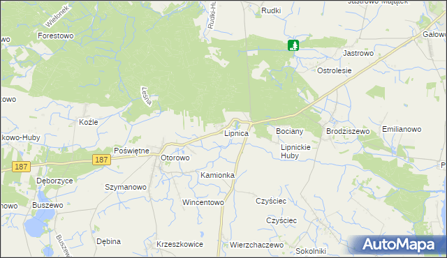 mapa Lipnica gmina Szamotuły, Lipnica gmina Szamotuły na mapie Targeo