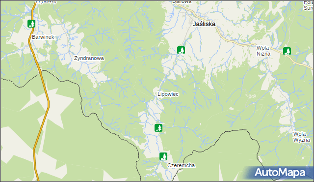 mapa Lipowiec gmina Jaśliska, Lipowiec gmina Jaśliska na mapie Targeo