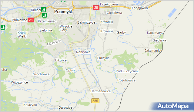 mapa Łuczyce gmina Przemyśl, Łuczyce gmina Przemyśl na mapie Targeo