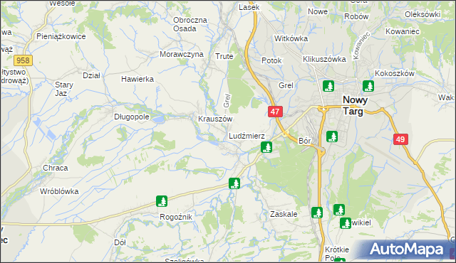 mapa Ludźmierz, Ludźmierz na mapie Targeo